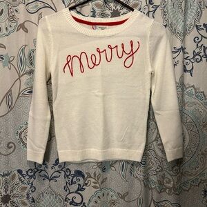 Festive White Sweater with Red Script